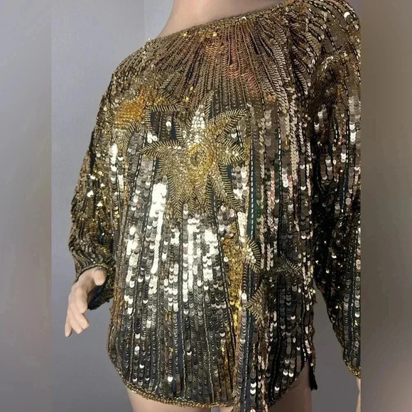 Golden Sequin Blinging Shining Long Sleeved Women’s Top Vintage 80’s Rare EUC - Picture 9 of 13